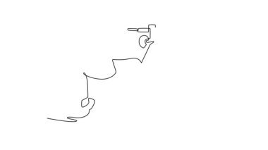 Sürekli kendini çizdirme hareketleriyle genç bir kadın ağırlık sırasına ağırlık kaldırarak ağırlık kaldırarak ağırlık, odaklanma ve yoğun antrenman yapıyor. Tam uzunluktaki tek çizgi canlandırması