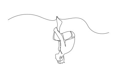 Tek bir çizgi, dalgıç dalgıcı kusursuz salto pozisyonunu gerçekleştirirken suya girer girmez, hassasiyet, akışkan hareket. Aralıksız çizgi çizimi tasarım grafik vektör çizimi