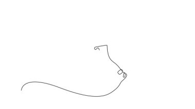 Tek çizgili kendi kendine çizim insan dalgıcı sığ sularda yüzgeçler ve tanklarla dolu sualtı keşiflerine hazır bir şekilde yürüyor. Devamlı çizgi çekme. Tam uzunluk canlandırması