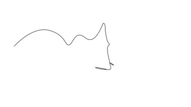 Tek çizgi çizme animasyonu olan scuba dalgıcı su altında yüzeye yakın yüzüyor, maske ve tank takarken tamam işareti veriyor, keşif, güvenlik. Devamlı bir çizgi. Tam uzunluk canlandırması