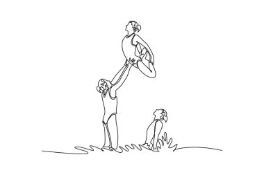 Tek sıra halinde üç kadın senkronize bir şekilde suda eşleşirken, bir tanesi havalanırken diğerinin üzerinde kıvrımlı pozlar veriyor. Bir çizgi çizimi grafik tasarım vektör çizimi