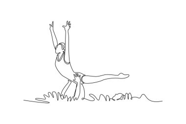 Tek sıra halinde iki kadın senkronize bir şekilde suda yükselirken, biri dik ve zarif bir şekilde dengede duruyor. Bir çizgi çizimi grafik tasarım vektör çizimi