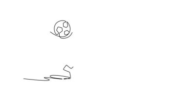 Animasyon çizimleri, genç erkek futbolcu serbest stil sporcuyu, ayaklarıyla dizlerinin arasında ustalıkla hokkabazlık yaparak yere çekiyor. Sıvı yeteneği. Tam uzunluktaki bir çizgi canlandırması