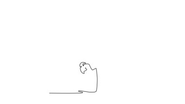 Tek çizgili animasyon, genç bayan futbolcu serbest stil sporcuyu bacağının kontrollü bir şekilde bölünmesiyle ters amuda kaldırıyor. Dinamik akrobatik. Devamlı bir çizgi. Tam uzunluk canlandırması