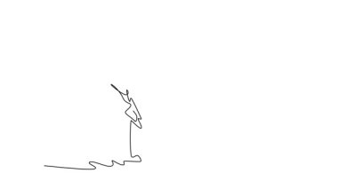 Tek çizgili kendi kendine çizim yapan Wushu atleti tek bacağı üzerinde dengede duruyor, mızrağı omuzlarında tutuyor. Kesinlik, kontrol, zarafet dövüş sanatı. Devamlı bir çizgi. Tam uzunluk canlandırması