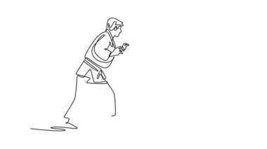 Sürekli çizginin animasyon çizimi iki adam geniş, alçak duruş içinde, el ele tutuşmaya ya da çarpışmaya hazırdır. Judo dövüşünün stratejik yoğunluğu. Tam uzunluktaki bir çizgi canlandırması