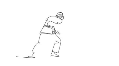 Sürekli kendini çizen animasyon. İki aktif adam tasma ve kollar için yakın mesafede kilitli tutuluyor. Judo dövüşünün stratejik ve odaklanmış yoğunluğu. Tam uzunluktaki bir çizgi canlandırması