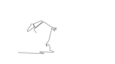 Animated self drawing of continuous line draw two young men are performing dynamic throw with one executing a hip-and-shoulder technique. Power, balance, fluid motion. Full length one line animation