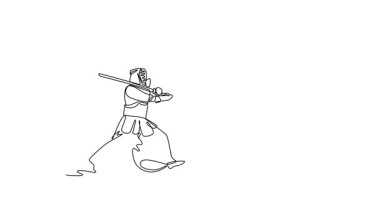 Animasyon çizimleri sürekli olarak iki Kendo sporcusunu kendine çekiyor. Bogu zırhlı iki sporcu gergin kılıç savunması ve saldırıya geçiyor. Dövüş sanatlarının dinamik dövüşü. Tam uzunluktaki bir çizgi canlandırması