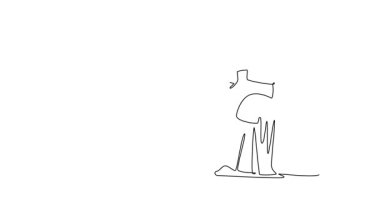 Tek sıra halinde kendi kendine hareket eden Kendo 'lu iki sporcuyu kendine çek. Bogu zırhlı iki sporcu gergin kılıç savunması ve saldırıya geçtiler. Dinamik dövüş sanatları. Devamlı bir çizgi. Tam uzunluk canlandırması