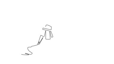 Kendo sporcusunun durmaksızın çizdiği animasyon, kendo sporcusunun eğilip bambu kılıcıyla (shinai) yatay vuruşunu gösteriyor. Tam uzunluktaki tek çizgi canlandırması