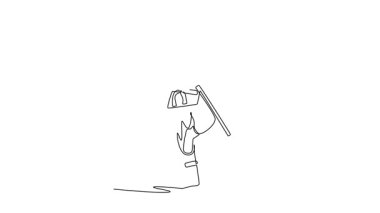 Animasyonlu kendini çizen sürekli çizgi, maskeli genç ninjanın tek bacağı üzerinde dengede durmasını, asayı vücuduna dayamasını, dinamik kontrol ve odaklanmış hareketi göstermesini sağlar. Tam uzunluktaki bir çizgi canlandırması