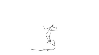 Sürekli çizilen çizgilerin animasyonu, maskeli genç ninjaları eğip, dinamik hareketi gösteren bir katana kılıcıyla güçlü bir saldırı hazırlıyor. Tam uzunluktaki bir çizgi canlandırması