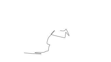 Sürekli çizilen çizgi hareketli aktif bir ninja adam geniş bir savaş duruşu içinde, saldırmaya hazır ikiz hançerleri tutuyor, gizlilik ve odaklanmayı gösteriyor. Tam uzunluktaki tek çizgi canlandırması