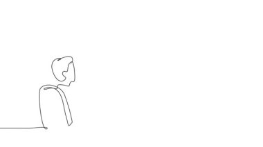 Sürekli çizim yapan erkek yöneticinin hareketli çizimi not alan iki meslektaşa iniş çizelgesini gösteriyor. Kötü finans sektörü performansı değerlendirmesi. Tam uzunluktaki tek çizgi canlandırması