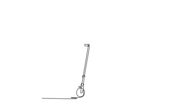 Devamlı çizim yapan bir kadın sırt çantasıyla elektrikli scooter 'a biniyor. Çevre dostu kişisel hareketlilik kentsel dönüşüm için. Tam uzunluktaki tek çizgi canlandırması