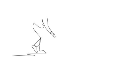 Sürekli kendini çizen animasyon mutlu bir baba, kask takan bir çocuğa yardım ediyor. Ebeveynler çocuklara dengeli bisiklet sürmeyi öğretiyor. Tam uzunluktaki tek çizgi canlandırması