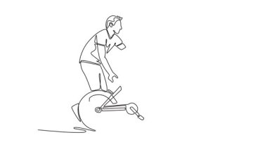 Sürekli çizilen çizgi mutlu bir adam, baba ve oğul bisiklete binme pratiği yapıyor. Parkta bisiklet dersi sırasında çocuğuna bakan bir ebeveyn. Tam uzunluktaki tek çizgi canlandırması