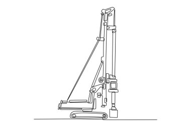 Tek bir sıra, temel çalışmalarında kullanılan özel bir kazık teçhizatı. Dikey güç ve karmaşık hidrolik yapısal bileşenler. Modern sürekli çizgi çizimi tasarım grafik vektör çizimi