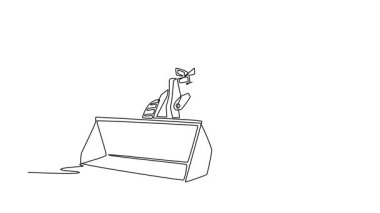 Sürekli çizilen çizim tekerlek yükleyici inşaat aracı, büyük kova ve ağır lastikler sanayi ya da site teması için mükemmel minimalist tarzda. Tam uzunluktaki bir çizgi canlandırması