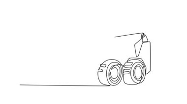 Sürekli çizilen çizgilerin animasyonlu çizimi kompakt dümen yükleyicisi, mekanik yapı, minimalist tarzda ön kova endüstriyel tasarım projeleri için mükemmel. Tam uzunluktaki bir çizgi canlandırması