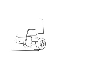 Tek çizgili hareketli hareketli hareketli, eklemli beton pompa kamyonu kompleks şantiyeye akış ve hareketli beton yerleştirilmiş. Devamlı bir çizgi. Tam uzunluk canlandırması