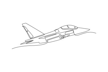 Süpersonik jeti çeken tek bir çizgi zarif. İğne burunlu uçak gövdesi ve yüksek hızlı askeri müdahaleler için tasarlanmış arka kanatlar. Aralıksız çizgi çizimi tasarım grafik vektör çizimi