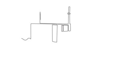 Sürekli halatın animasyon çizimi bir mobil komut kamyonu, uzun römork, iletişim direği, büyük ölçekli acil durum kontrolü için ağır çoklu şasi. Tam uzunluktaki bir çizgi canlandırması