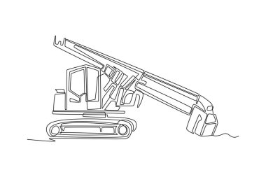 Aralıksız tek sıra halinde gezici vinç çiziyor. Sanayi inşaatı ya da tarımsal araç, kabini ve uzun ve genişletilmiş kolları vurguluyor. Bir çizgi çizimi grafik tasarım vektör çizimi