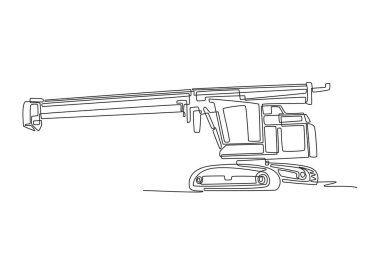 Tek sıra halinde, güçlü bir vinç çizerek, inşaat veya tarım makineleri için pist tabanını ve kabin yapısını vurguluyor. Dinamik bir çizgi çizer grafik tasarım vektörü çizer