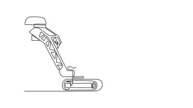 Sürekli çizilen çizgilerin animasyonu şeker kamışı biçme makinesi ya da benzer bir pist monte edilmiş endüstriyel tarım makinesi. Modern tarım mühendisliği, otomasyon teması. Tam uzunluktaki tek çizgi canlandırması