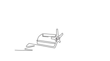 Sürekli kendini çizen animasyon özel hasat makinesi, pirinç ve küçük taneciklerin birleşimi. Karmaşık işleme birimi, hassas tarım ekipmanları. Tam uzunluktaki tek çizgi canlandırması