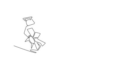 Kendi kendine çizim tek çizgi çok yönlü bahçe traktörü ya da küçük ölçekli tarım, toprak hazırlama, özel bahçe yönetimi için yayan dümen. Devamlı bir çizgi. Tam uzunluk canlandırması