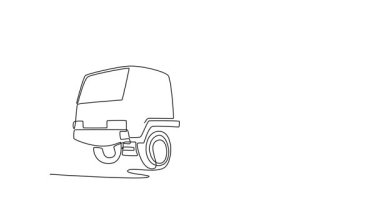 Sürekli kendini çizen çizgi, ağır yük vagonunu çekiyor. Yüksek kapasiteli ticari nakliye, şehir kargo teslimat lojistiği ve nakliye hizmetleri. Tam uzunluktaki tek çizgi canlandırması
