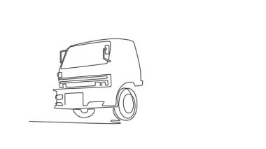 Aralıksız çizilen çizgi animasyonu, çok eksenli çöp kamyonu çekiyor. Büyük miktarlarda malzeme taşıma inşaat projeleri ve endüstriyel toprak taşıma hizmetleri. Tam uzunluktaki tek çizgi canlandırması