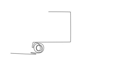 Animasyon otomobil çizimi modern hafif ticari kamyonet ya da teslimat kamyonunun yan görüntüsünü çeker. Şehir lojistik ve kurye hizmetlerinde kullanılan büyük bir depo. Tam uzunluktaki bir çizgi canlandırması