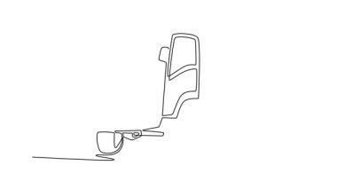 Ticari kargo teslimatı için kullanılan düz kontak kazık kamyonunun animasyon çizimi. Endüstriyel ulaşım lojistiği ve profesyonel nakliye. Tam uzunluktaki bir çizgi canlandırması