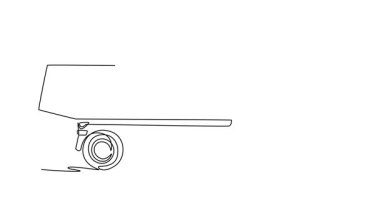 Tek çizgili kendi kendine çizim ağır endüstriyel çöp kamyonunun yan görüntüsünü çekiyor. Engebeli şasi ve büyük ölçekli madencilik ve büyük ölçekli inşaat kapasitesi. Devamlı bir çizgi. Tam uzunluk canlandırması