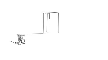 Büyük bir konteynır taşıyan tek çizgili karavan çizimi. Küresel lojistik, ticari teslimat ve uluslararası ticaret endüstrisi. Devamlı bir çizgi. Tam uzunluk canlandırması