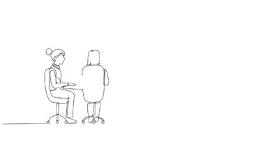 Aralıksız olarak çizilen çizgi, uzun masada oturan beş profesyonel kadını toplantıya çekiyor. Kadın meslektaşlar ve yönetim kurulu toplantısının lideri. Tam uzunluktaki bir çizgi canlandırması