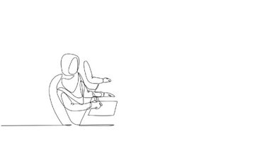 Tek satırın kendi kendine çizimi, iş toplantılarına katılan profesyonel Arap kadınlarını, masada işbirliği yapan çeşitli kadın meslektaşlarını göstererek kendine çekiyor. Devamlı bir çizgi. Tam uzunluk canlandırması