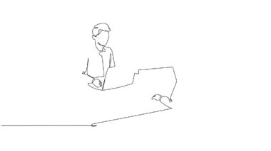 Masada üç adamın yer aldığı sürekli çizgilerin animasyonlu çizimi profesyonel strateji oturumunu çekiyor. Dizüstü bilgisayarla çalışan yönetici ve çalışan. Büyüme ortaklığı. Tam uzunluktaki tek çizgi canlandırması