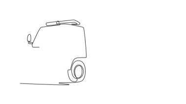 Sürekli çizilen çizgi, depolama bölmeleri ve çatı ekipmanlarıyla itfaiye aracını kendine çekiyor. Bu hayat kurtaran acil nakil aracının temel formu. Tam uzunluktaki tek çizgi canlandırması