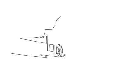 Büyük bir hidrolik asansörle donatılmış tek şeritli kurtarma kamyonunun kendi kendine çizim animasyonu. Otomotiv kurtarma ve taşıma için kullanılan ağır makineler. Devamlı bir çizgi. Tam uzunluk canlandırması