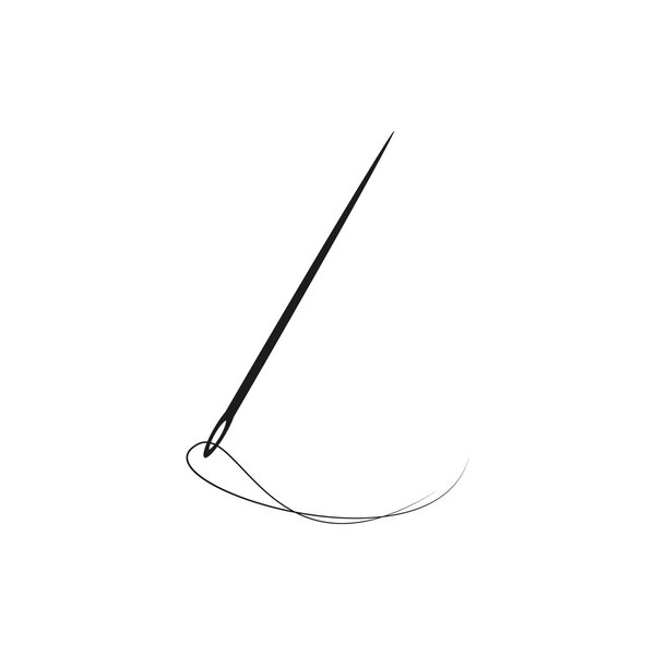 Простая черная игла с резьбой на белом фоне
