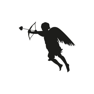 Siyah aşk tanrısı siluet izole kalp ok ile 