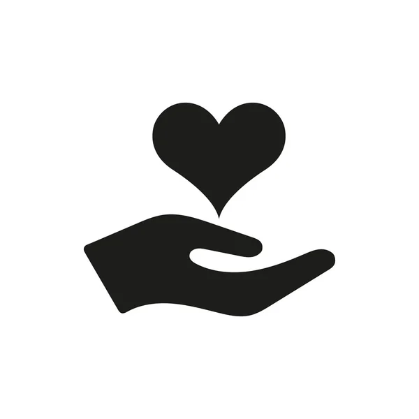 Simple mínimo solo un corazón negro en el icono de la mano — Vector de stock