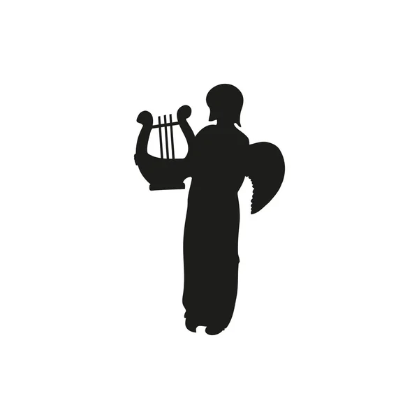 Черный силуэт Купидона с арфой в руках — стоковый вектор