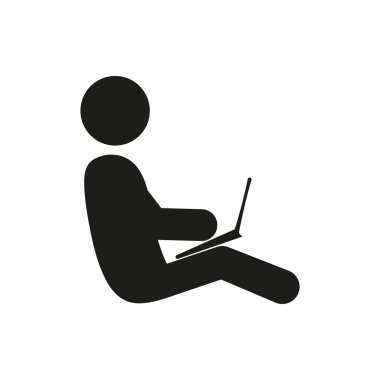 Basit en az tek siyah adam vektör oturan dizüstü bilgisayar ile 