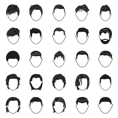 Erkek saç siyah basit Icons set